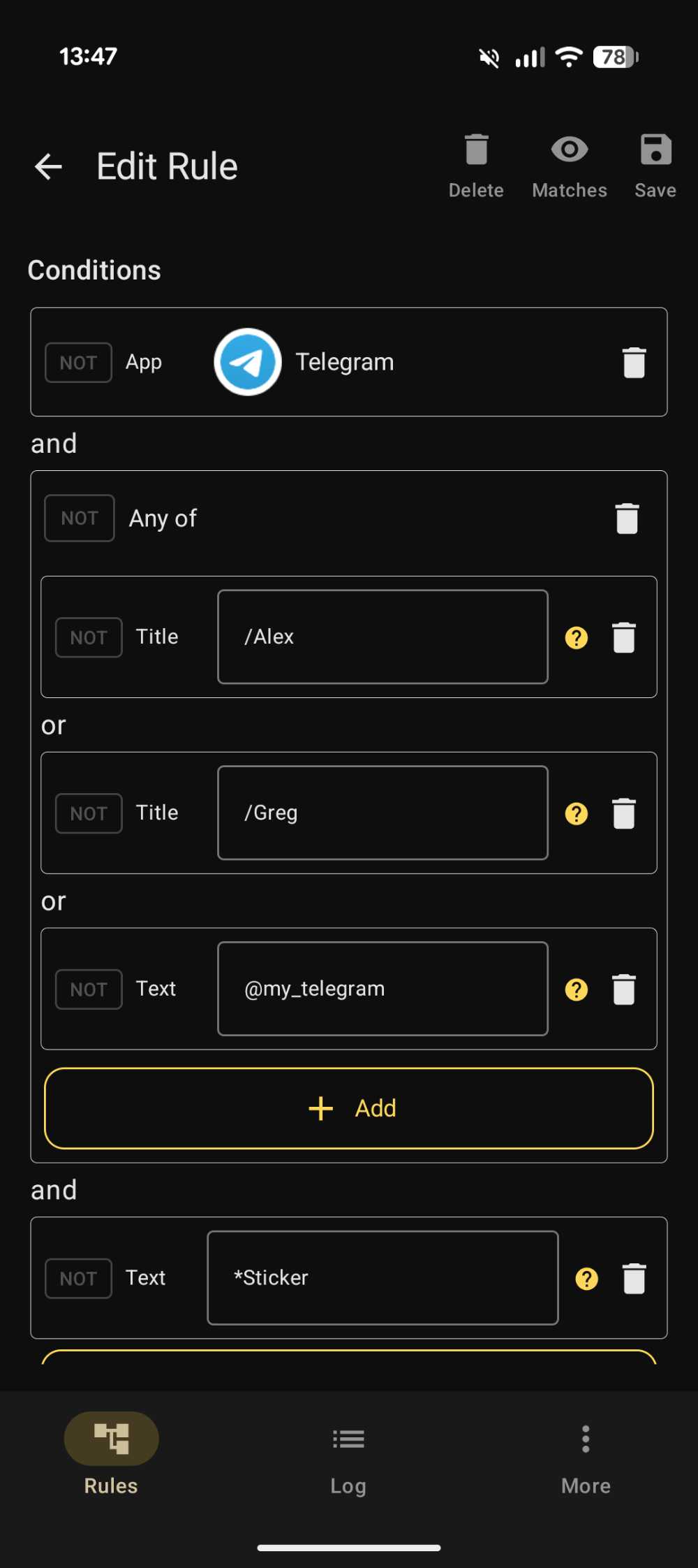 Advanced rule for Telegram